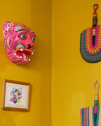 Indian Paper Mache Tiger Mask 'Pink'-Mask-AARVEN