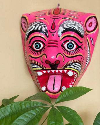 Indian Paper Mache Tiger Mask 'Pink'-Mask-AARVEN