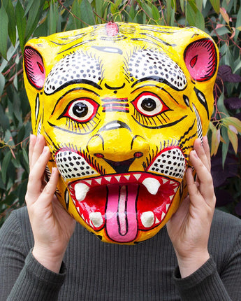Indian Paper Maché Tiger Mask 'Yellow'-Mask-AARVEN