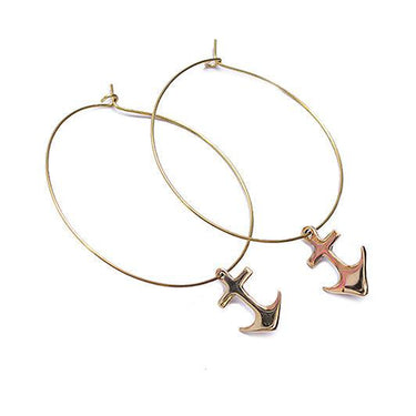 Kenyan Anchor Large Charm Hoop Earrings-Hoop Earrings-AARVEN