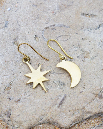Kenyan Handmade Star and Crescent Moon Hook Earrings-Earrings-AARVEN