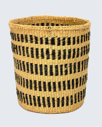 Kenyan Sisal Basket 'Black Small Lines' No.243-Storage Basket-AARVEN