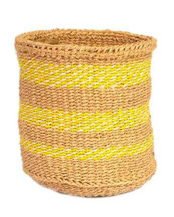 Kenyan Sisal Basket 'Buttercup Stripes' No.262-Storage Basket-AARVEN