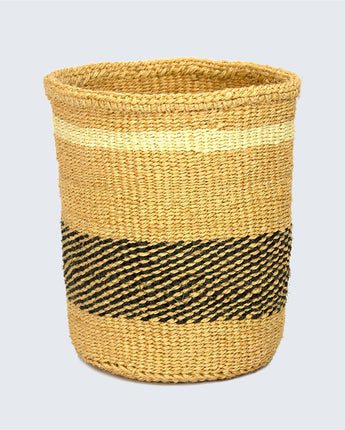 Kenyan Sisal Basket 'Cream & Dark Grey Stripes' No.234-Storage Basket-AARVEN