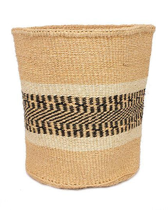 Kenyan Sisal Basket 'Cream, Tan & Black Track' No.289-Storage Basket-AARVEN