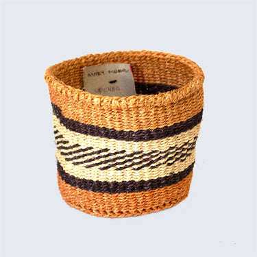 Kenyan Sisal Basket 'Mary Black & White Dash' No. 131-Storage Basket-AARVEN