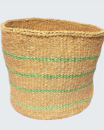 Kenyan Sisal Basket 'Mint Stripes' No.62-Storage Basket-AARVEN