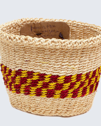 Kenyan Sisal Basket 'Phidildra Yellow, Red & Natural'-Storage Basket-AARVEN