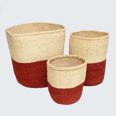 Kenyan Sisal Basket 'Rust and Natural' Set of Three-Storage Basket-AARVEN