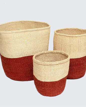 Kenyan Sisal Basket 'Rust and Natural' Set of Three-Storage Basket-AARVEN