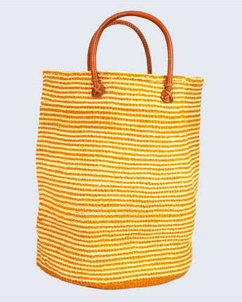 Kenyan Sisal Extra Large Basket with Handles 'Tumeric Stripe'-Storage Basket-AARVEN