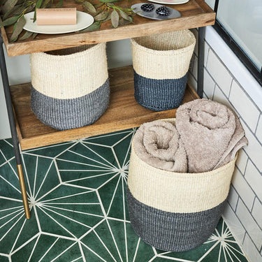 Kenyan Small Sisal Basket 'Grey and Natural'-Storage Basket-AARVEN