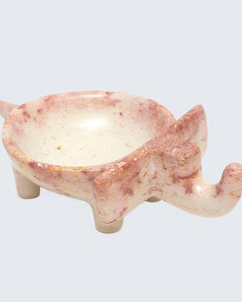 Kenyan Soapstone Elephant Dish 'Marbled Pink'-Bowl-AARVEN