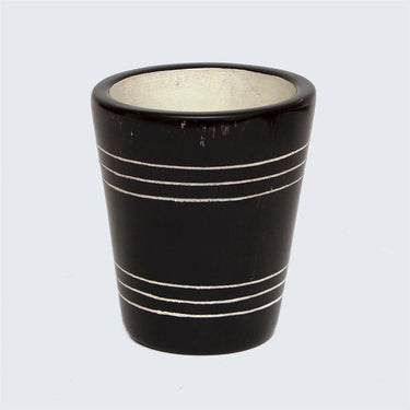 Kenyan Soapstone Hand Carved Plant Pot 'Circular Stripes'-Plant Pot-AARVEN