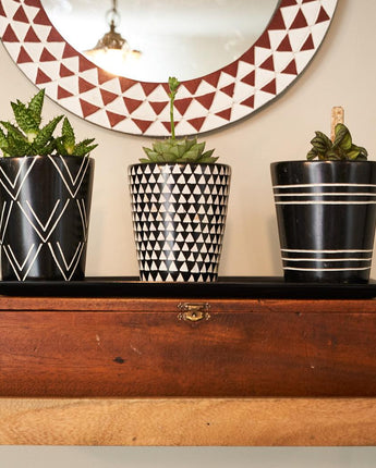 Kenyan Soapstone Hand Carved Plant Pot 'Circular Stripes'-Plant Pot-AARVEN
