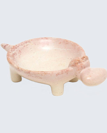 Kenyan Soapstone Hippo Dish 'Marbled Pink'-Bowl-AARVEN