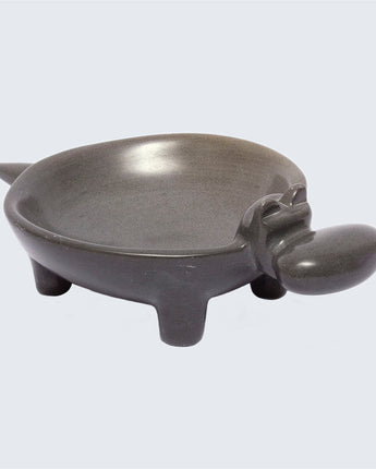 Kenyan Soapstone Hippo Dish 'Smokey Grey'-Bowl-AARVEN