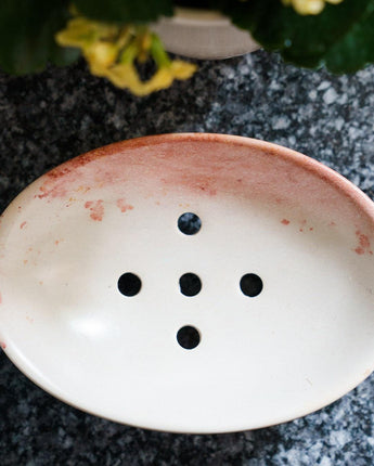 Kenyan Soapstone Oval Soap Dish 'Marbled Pink'-Soap Dish-AARVEN