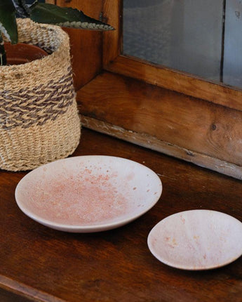 Kenyan Soapstone Shallow Dish Bowls 'Marbled Pink'-Bowl-AARVEN