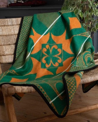 Large Khotso Traditional Basotho Blanket 'Green & Orange Cards'-Blanket-AARVEN