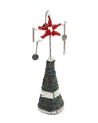 Maasai Beaded Tree Top Decoration 'Multicoloured Star with White Band'-Decoration-AARVEN