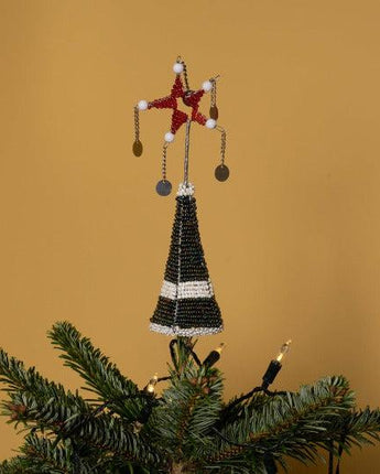 Maasai Beaded Tree Top Decoration 'Multicoloured Star with White Band'-Decoration-AARVEN