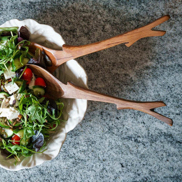 Olive Wood Branch Salad Servers-Salad Servers-AARVEN