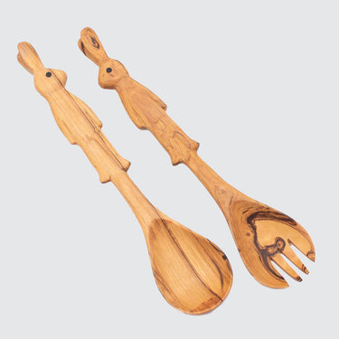 Olive Wood Bunny Rabbit Salad Servers-Salad Servers-AARVEN