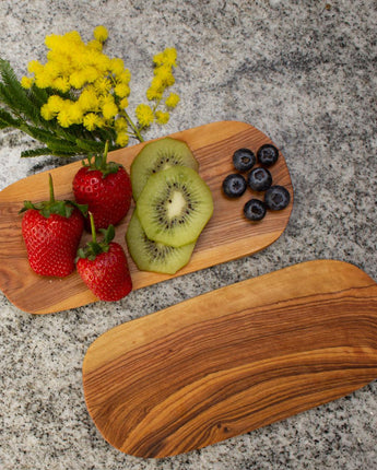 Olive Wood Flat Plate With Curved Sides-Plate-AARVEN