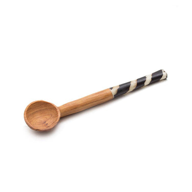 Olive Wood Sugar Spoon With Black Batik Handle-Spoon-AARVEN