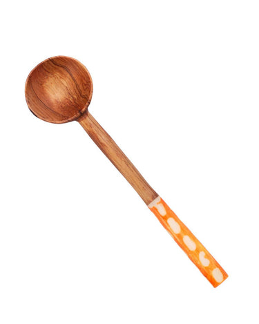 Olive Wood Sugar Spoon With Orange Batik Handle