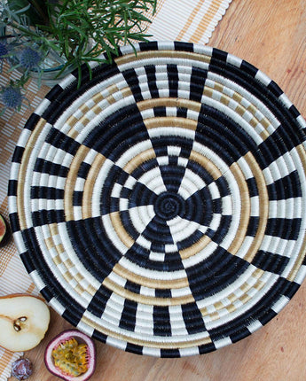 monochromatic natural black and white striped checkered wall decoration handwoven basket 