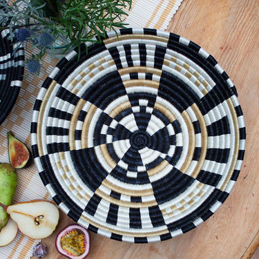 monochromatic natural black and white striped checkered wall decoration handwoven basket 