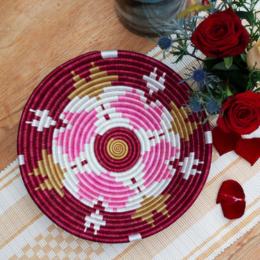pink, red and gold heart wall decoration - fair-trade, colourful, sustainable basket bowl 