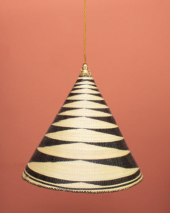 Rwandan Handwoven Bell Lightshade 'Large Tiger Stripes'-Woven Light Shade-AARVEN