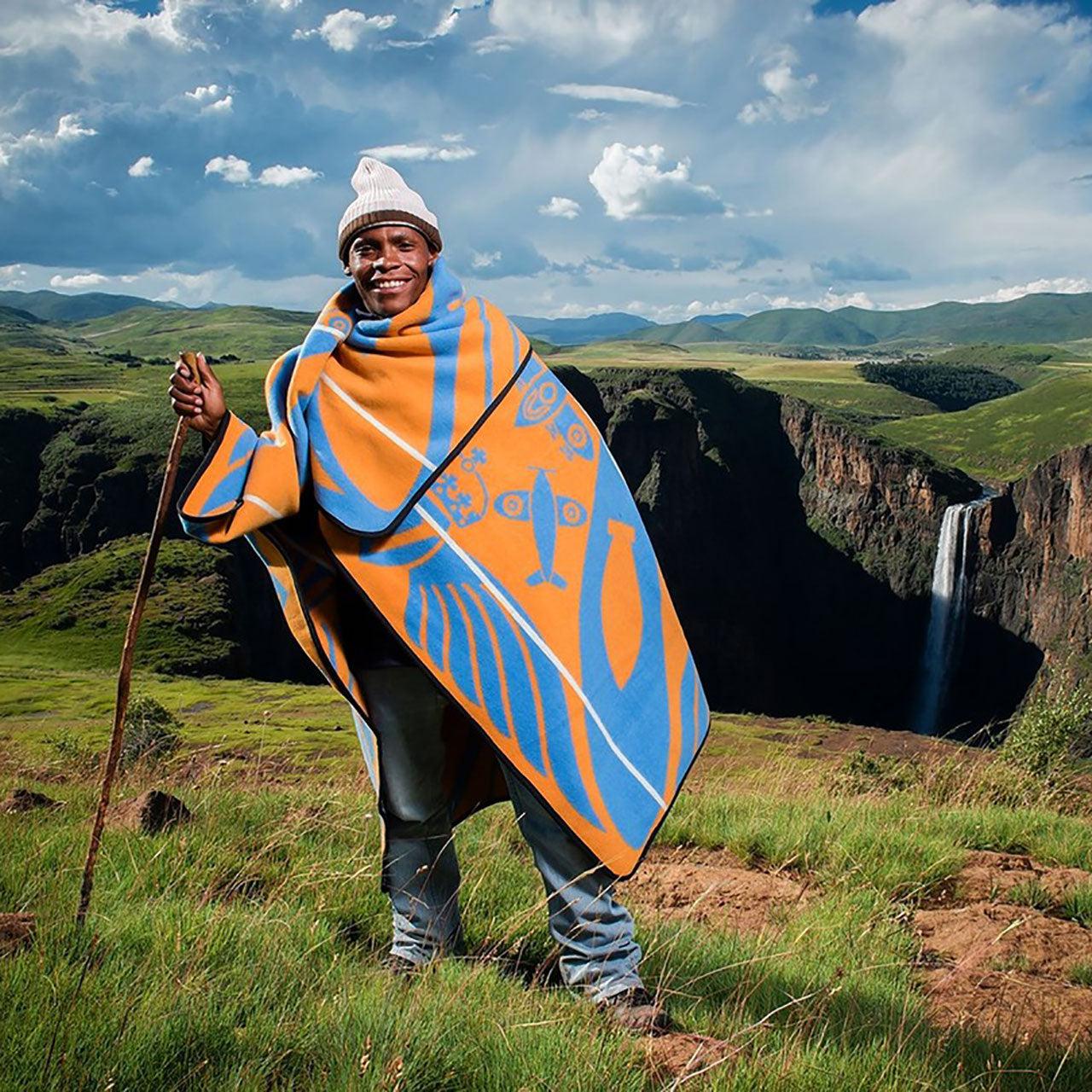 Small Khotso Traditional Basotho Blanket 'Black Blue Corn' โ AARVEN