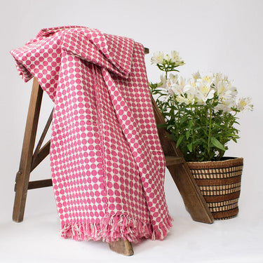Tanzanian Hand Woven Throw 'Pink Circles'-Throw-AARVEN