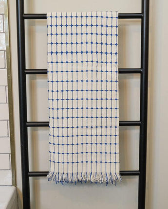 Tanzanian Table Cloth 'Natural With Blue Grid'-Table Cloth-AARVEN