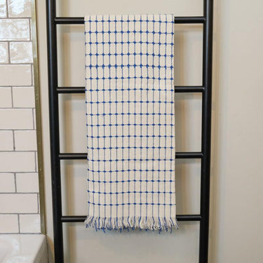 Tanzanian Table Cloth 'Natural With Blue Grid'-Table Cloth-AARVEN