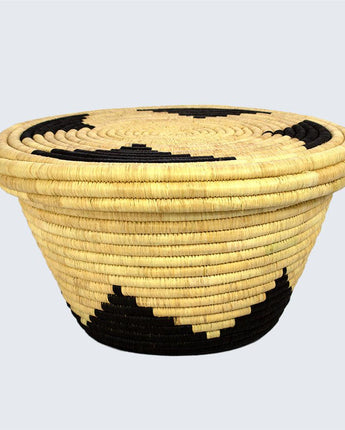 Uganda Craft Collection Basket 'Black Triangles'-Lidded Basket-AARVEN