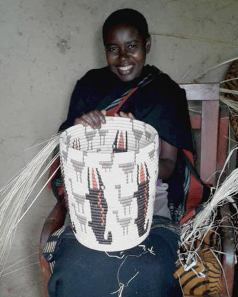 Uganda Craft Collection Lidded Basket 'Crocodiles & Birds'-Lidded Basket-AARVEN
