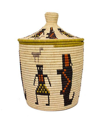 Uganda Craft Collection Lidded Basket 'Crocodiles & Village'-Lidded Basket-AARVEN