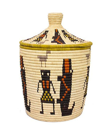 Uganda Craft Collection Lidded Basket 'Crocodiles & Village'-Lidded Basket-AARVEN