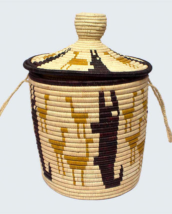 Uganda Craft Collection Lidded Basket with Handles 'Crocodiles & Giraffes'-Lidded Basket-AARVEN