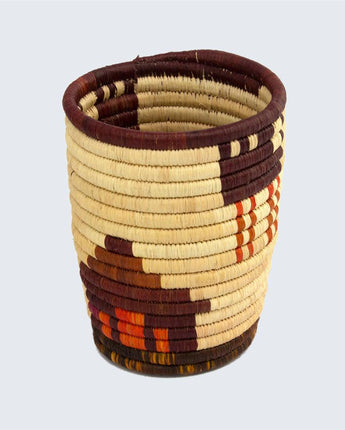 Uganda Craft Collection Pen Pot No 2 'Burgundy Cats & Orange Houses'-Storage Basket-AARVEN