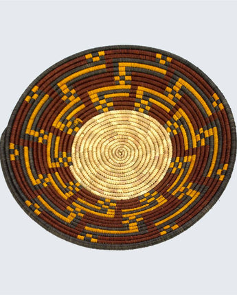 Uganda Craft Collection Plate 65 'Bright Yellow Meander'-Wall Basket-AARVEN