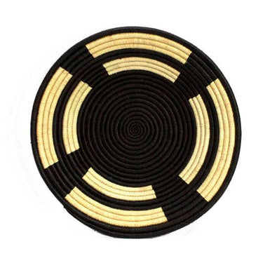 Uganda Craft Collection Plate 'Black and Natural Wheel'-Wall Basket-AARVEN