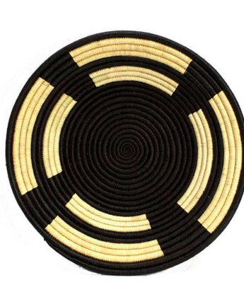 Uganda Craft Collection Plate 'Black and Natural Wheel'-Wall Basket-AARVEN