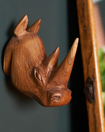 Ugandan Hand Carved Wall Head Decoration 'Rhino'-Animal Head-AARVEN