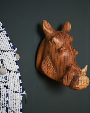 Ugandan Hand Carved Wall Head Decoration 'Warthog'-Animal Head-AARVEN